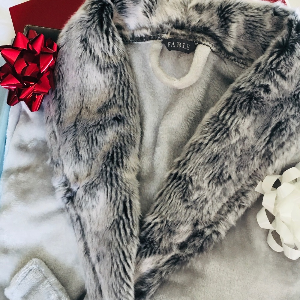 Faux Fur Plush Wrap Robe Deep Pockets and Belted